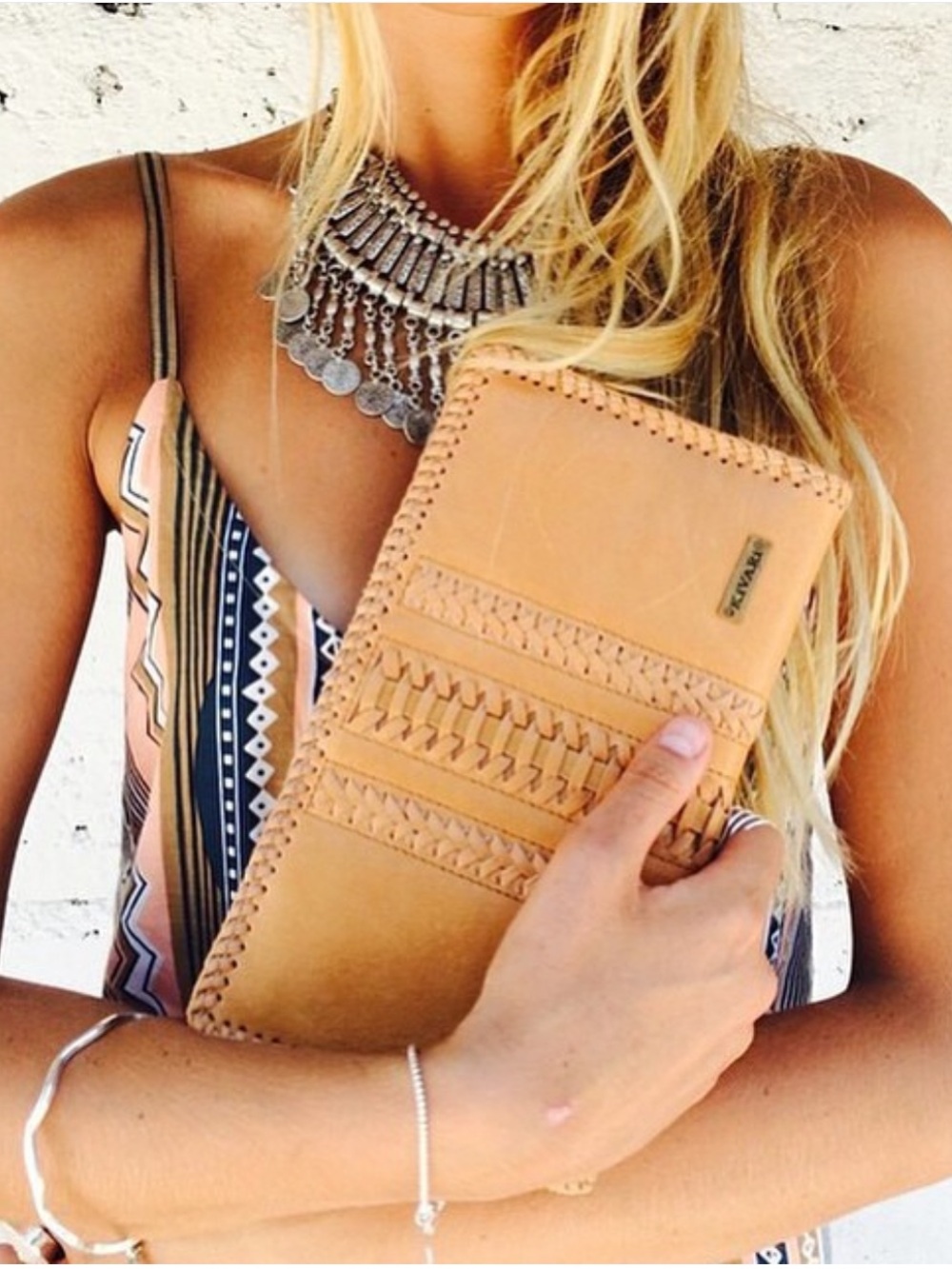 Kivari Desert Dream Leather Clutch Wallet in Tan Artisanal Bohemian Western Bag